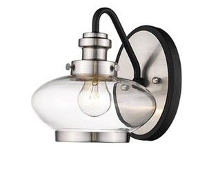lot 35901 image: Matte Black and Satin Nickel One-Light Wall Sconce Retail $75.90