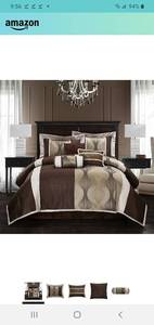 lot 35923 image: Nanshing Kath Collection Bedroom Comforter Set, Complete 7 Piece Set, Brown, King Retail price$77
