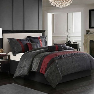 lot 35924 image: Nanshing Corell 7-Piece California King Comforter Set in BlackRed Retail Price$103