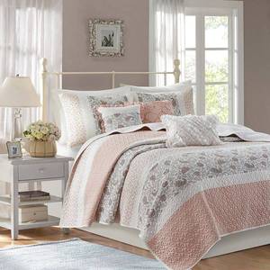 lot 35931 image: 6pc KingCalifornia King Stella Cotton Percale Reversible Coverlet Set - Blush