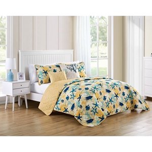 lot 35960 image: VCNY Home Blue Aquatic 45 Piece Bedding Quilt Set, Shams and Decorative Pillow Included