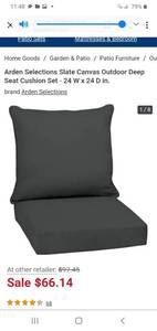 lot 35966 image: Arden Selections Slate Canvas Outdoor Deep Seat Cushion Set - 24 W x 24 D in.Retail Price$66