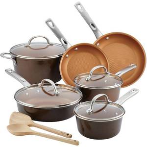 lot 35981 image: Ayesha Curry Home Collection 12-Pc. Porcelain Enamel Non-Stick Cookware Set Retail $136.35