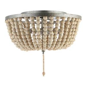 lot 35986 image: JONATHAN Y Allison 15 in. Antiqued SilverCream Wood BeadedMetal LED Flush Mount retail $103.01