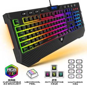 lot 17547 image: Gaming Membrane Keyboard with Mechanical Feel Clicks, LED RGB Backlight 104 Keys  8 Multimedia & Ergonomic Stand - Anti-Ghosting, Palm Rest - for PCMACComputerDesktop Pro Gamers