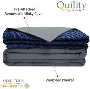 lot 17549 image: Quility Premium Adult Weighted Blanket & Removable Cover  15 lbs  48x72  for Individual Between 140-180 lbs  Twin Size Bed  Premium Glass Beads  CottonMinky  GreyNavy Blue