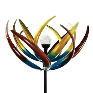 lot 17588 image: The Original Solar Multi-Color Tulip Wind Spinner-Solar Powered Glass Ball Emits Color-Changing Light - Made of Metal and Steel