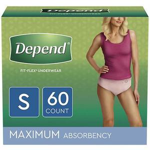 lot 17596 image: Depend FIT-FLEX Incontinence Underwear for Women, Maximum Absorbency, S, Blush, 60 Count