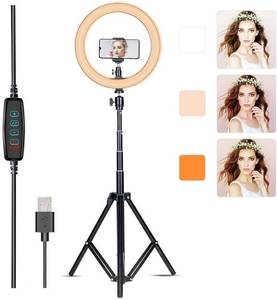 lot 17619 image: LED Ring Light, 10 Selfie Ring Light with Tripod Stand & Phone Holder for Live StreamMake UpYouTube, Dimmable 3 Light Modes 3000-6000 K Color Temperature,