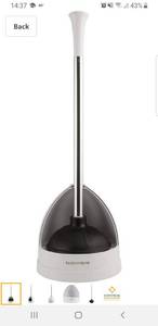 lot 17632 image: Kleen Freak Antibacterial GERM GUARD Aluminum Handle Toilet Plunger & Twister Holder Caddy Combo Pack, WhitePolished