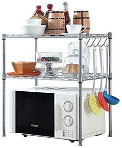 lot 17655 image: HOMFA Kitchen Microwave Oven Rack Shelving Unit, 2-Tier Adjustable Stainless Steel Storage Shelf