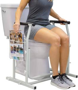 lot 17715 image: Vive Stand Alone Toilet Rail - Medical Bathroom Safety Assist Frame with Support Grab Bar Handles & Railings for Elderly, Senior, Handicap & Disabled - Freestanding Commode Stability Handrails