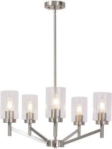 lot 17718 image: MELUCEE 5 Lights Contemporary Chandeliers Modern Pendant Light Brushed Nickel with Clear Glass Shade, Dining Room Lighting Fixtures Hanging Bedroom Chandelier Foyer Lighting