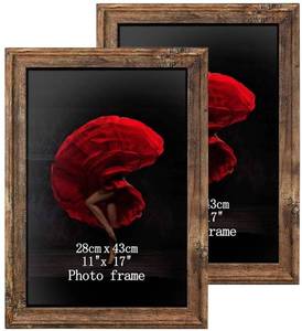 lot 17731 image: 11 x 17 Poster Picture Frames Set of 2 Vintage Brown Wood Rustic Art 17x11 Photo Frame for Vertical or Horizontal Wall Hanging
