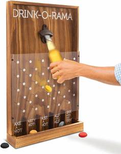 lot 17541 image: Refinery and Co. Drink-O-Rama Bottle Cap Drinking Game, Rustic Wood Wall Mount Bottle Opener, The Party Game of Chance Drop Game Decides Your Fate, Perfect Gift for His Her Adult Birthday