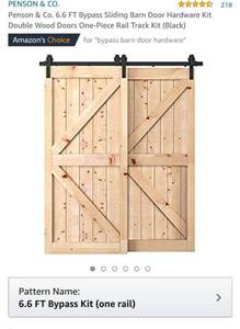 lot 17571 image: Penson & Co. 6.6 FT Bypass Sliding Barn Door Hardware Kit Double Wood Doors One-Piece Rail Track Kit (Black)