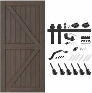 lot 17576 image: SMARTSTANDARD 42in x 84in Sliding Barn Door with 8ft Barn Door Hardware Kit & Handle, Pre-Drilled Ready to Assemble, DIY Unfinished Solid Spruce Wood Panelled Slab, K-Frame, Natural