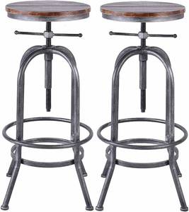 lot 17605 image: LOKKHAN Industrial Bar Stool-Vintage Adjustable Swivel Metal Wood Stool-Rustic Farmhouse Bar Stool-Cast Iron-26-32.3 Inch Kitchen Counter Height-Bar Height (Silver(1pc))