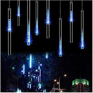 lot 17661 image: OMGAI 50CM 12 Tubes 576 LED Meteor Shower Rain Lights - Waterproof Drop Icicle Snow Falling Raindrop Cascading Lights for Garden Wedding Party Christmas Shine Blue