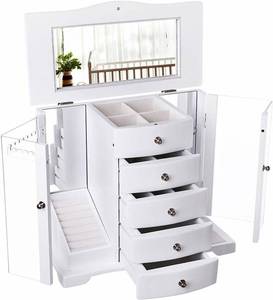 lot 17664 image: SONGMICS Wooden Jewelry Box Large Organizer with Clear Acrylic Doors and 4 Drawers, White UJOW57W