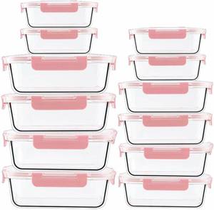 lot 17668 image: 11 Pack Glass Containers for Food Storage with Lids, Meal Prep Lunch Containers, BPA-Free