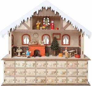 lot 17671 image: WHAT ON EARTH LED Lighted Santas Workshop Wooden Advent Calendar - 24 Opening Drawers