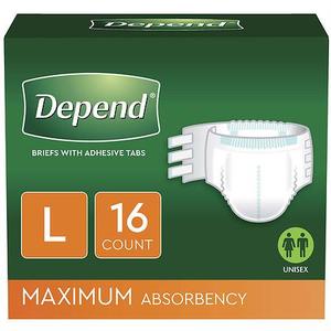 lot 17684 image: Depend Protection with Tabs Maximum Absorbency, Large, 16 Count