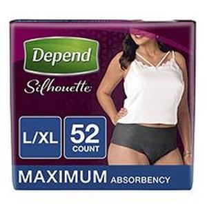lot 17705 image: Depend Silhouette Incontinence Briefs for Women, Maximum Absorbency, LXL, 52 Ct