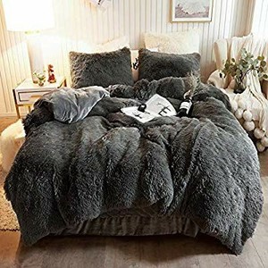 lot 1085 image: XeGe Plush Shaggy Duvet Cover Set Luxury Ultra Soft Crystal Velvet