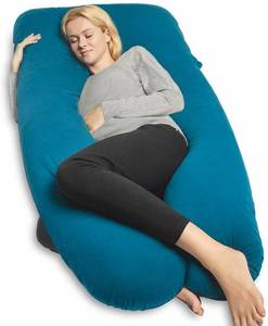 lot 1101 image: QUEEN ROSE Pregnancy Pillow, U-Shaped Full Body Pillow for Back Support with Cooling Jersey Cover for Anyone, Navy Blue