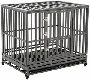 lot 1115 image: 46 inch LUCKUP Heavy Duty Dog Crate Strong Metal Kennel and Crate for Large Dogs,Easy to Assemble with Four Wheels