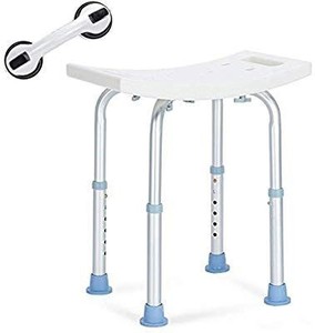 lot 17760 image: OasisSpace Shower Chair, Adjustable Bath Stool with Free Assist Grab Bar