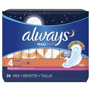 lot 17766 image: ALWAYS Maxi Size 4 Overnight Pads With Wings Scented, 24 Count