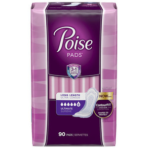 lot 17771 image: Poise Incontinence Pads for Women, Ultimate Absorbency, Long, 90 Ct