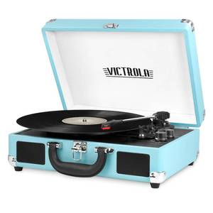 lot 1030 image: Victrola Bluetooth Portable Suitcase Record Player with 3-speed Turntable, Turquoise - VSC-550BT-TQ