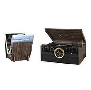 lot 1038 image: Victrola 6-in-1 Wood Bluetooth Mid Century Record Player with 3-Speed Turntable, CD, Cassette Player and Radio with