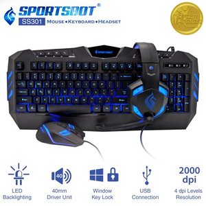 lot 1055 image: SportsBot SS301 Blue LED Gaming Over-Ear Headset, Keyboard & Mouse Combo Set