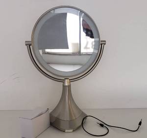 lot 1050 image: iHome 9in Portable and Rechargeable Double Sided Vanity Mirror with Bluetooth