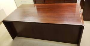 lot 6004 image: OFS Brand  Large Cherry Wood Executive Desk  78 in. x 42 in. x 29 in.  Left Bottom Drawer Broken - Part are Available for Repairs