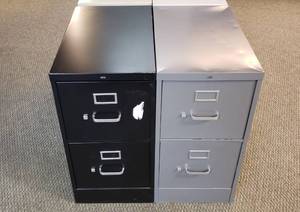 lot 6025 image: Lot of 2 HON 2 Drawer Metal Filing Cabinets  Letter Size 15 in. x 26 in. x 29 in.  1 Black  1 Gray