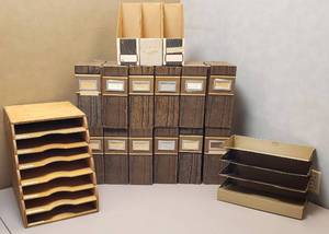 lot 6050 image: Lot of Cardboard Magazine Holders and Metal Wood Sorters