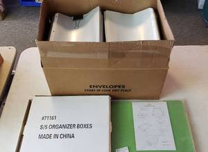 lot 6057 image: Lot of Box of Clear Document Protectors and 2 Boxes of 5 Plastic Organizer Boxes