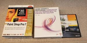 lot 6067 image: Lot of 3 Software Packages  Paint Shop Pro 7, Adobe Acrobat 8 and Microsoft Office Pro Ed. 2003