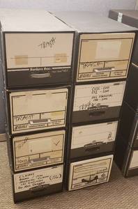 lot 6098 image: Lot of 8 Cardboard Letter Size Storage Boxes (13 12 in. x 25 in. x 11 in.) Stacked in Sets of 4