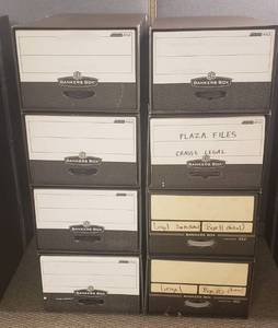 lot 6100 image: Lot of 8 Cardboard Legal Size Storage Boxes (17 in. x 25 in. x 11 in.) Stacked in Sets of 4