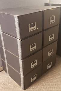 lot 6102 image: Lot of 8 Cardboard Legal Size Storage Boxes (17 in. x 25 in. x 11 in.) Stacked in Sets of 4