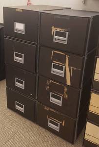 lot 6105 image: Lot of 8 Cardboard Legal Size Storage Boxes (17 in. x 25 in. x 11 in.) Stacked in Sets of 4