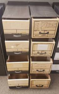 lot 6106 image: Lot of 8 Cardboard Letter Size Storage Boxes (13 12 in. x 25 in. x 11 in.) Stacked in Sets of 4