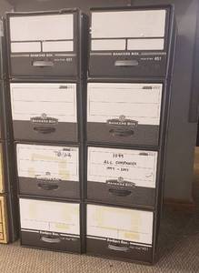 lot 6107 image: Lot of 8 Cardboard Letter Size Storage Boxes (13 12 in. x 25 in. x 11 in.) Stacked in Sets of 4