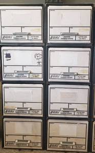 lot 6111 image: Lot of 8 Cardboard Letter Size Storage Boxes (13 12 in. x 25 in. x 11 in.) Stacked in Sets of 4
